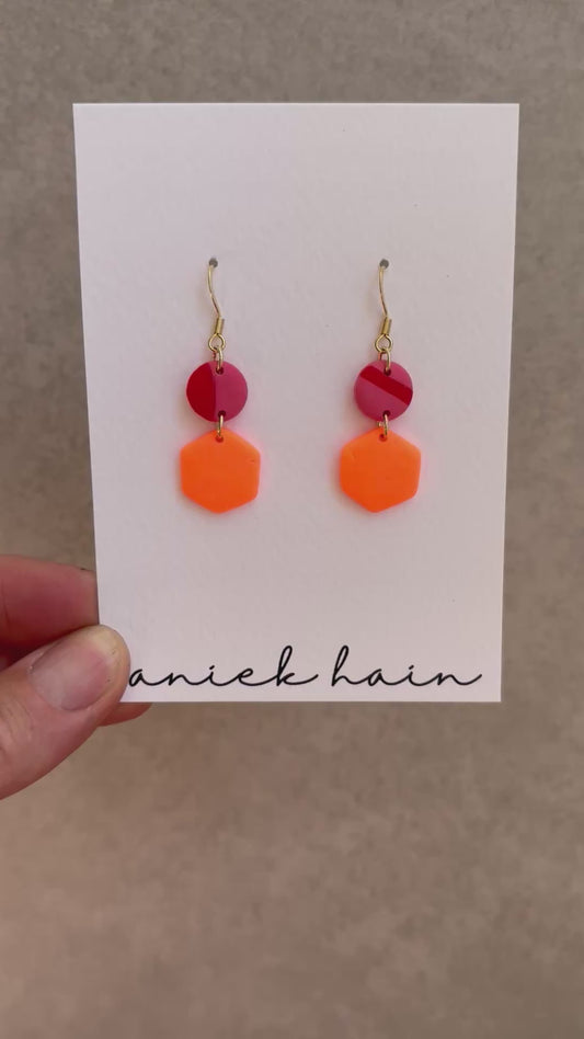 Hexagon Neon Orange Ohrringe